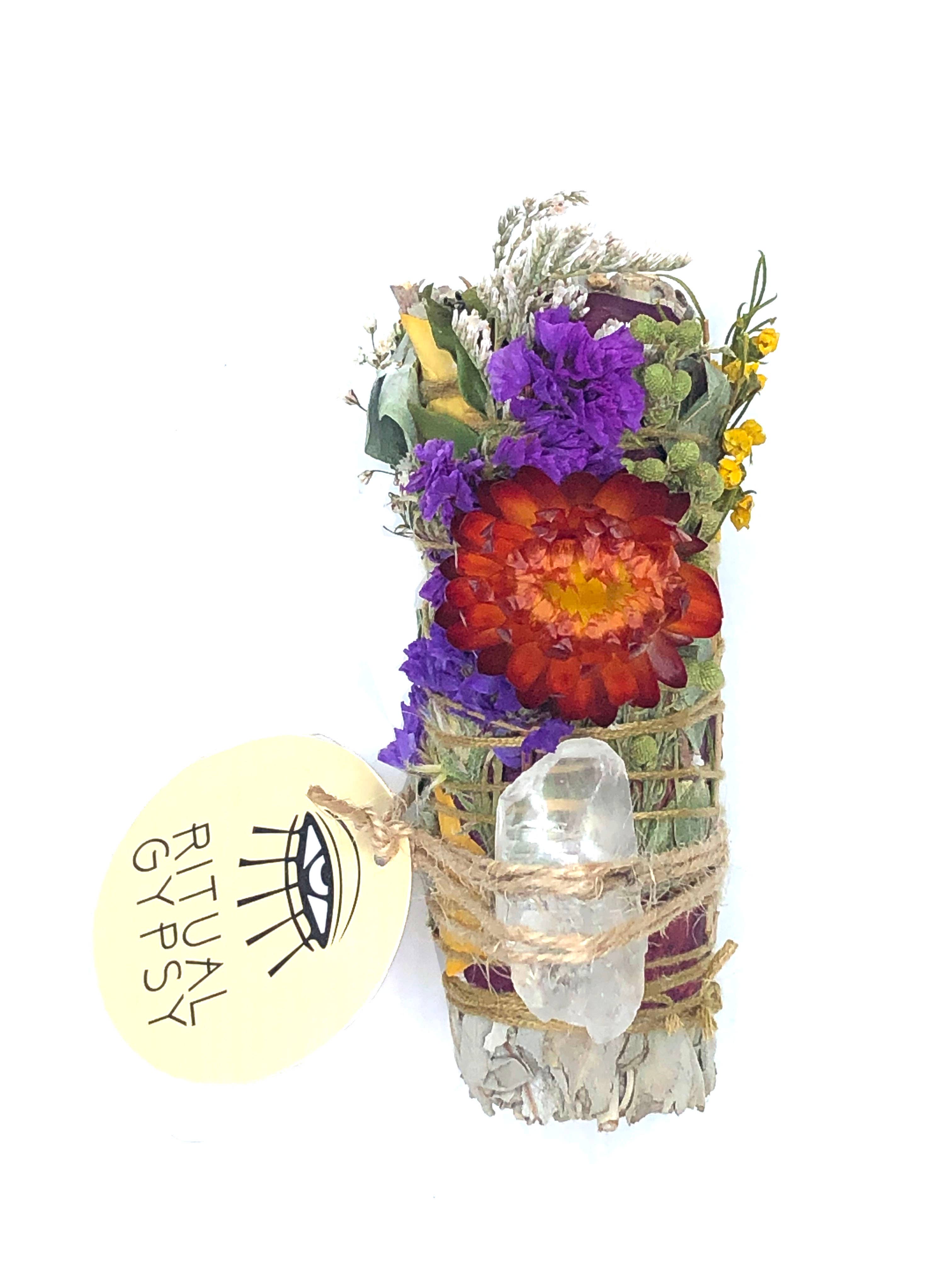 RITUAL GYPSY SAGE WANDS - Vendita all'ingrosso Salvia - BACCHETTE RITUALI SALVIA DA 4" (24 OPZIONI DI CRISTALLO)6