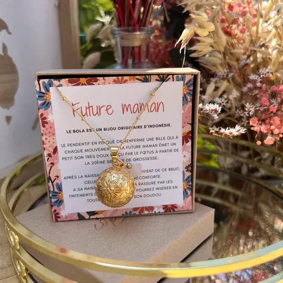 à mes copines - Venta al por mayor Collares con colgantes/abalorios - Caja de embarazo grabada con mandala de cuarzo rosa