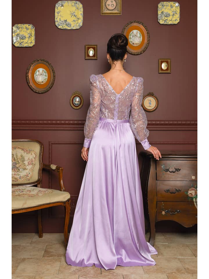 RICARICA INC. - Wholesale Gown - Women's - 2431-SOLID COLOR SATIN AND SEQUIN GLITTER MAXI DRESS2