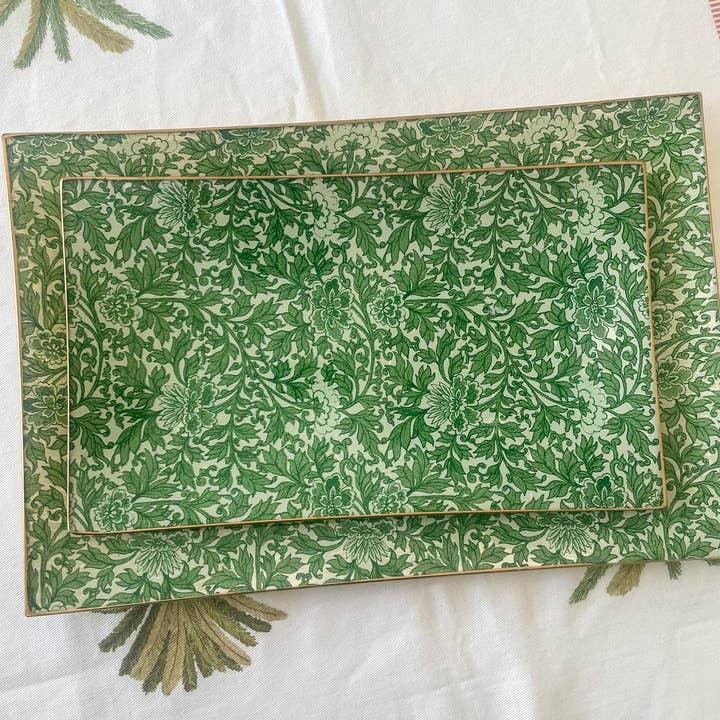 Biccara - Wholesale Decorative Tray - Green Flower Rectangular Tray – Decoupage Collection2