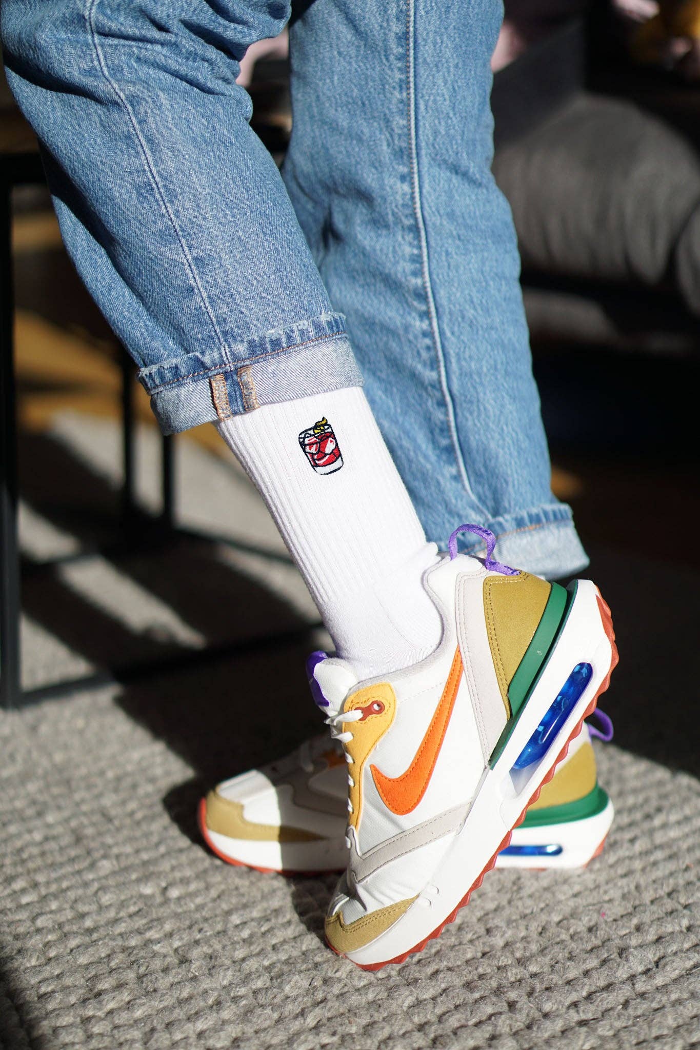 white Negroni | Embroidered organic cotton socks for wholesale on Faire7