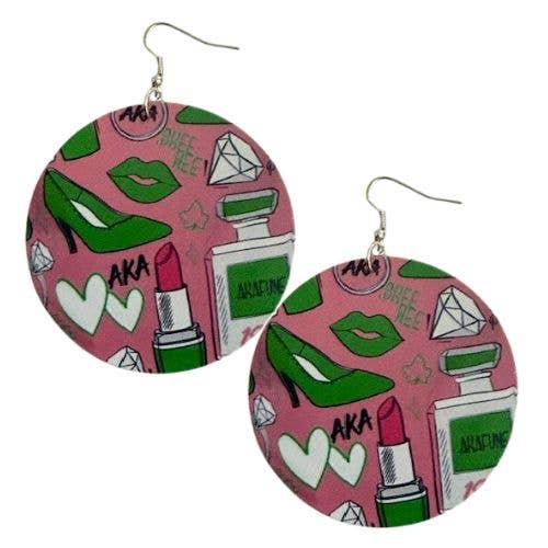 Heels and Lipstick Green Pink Statement Dangle Wood Earrings for wholesale by Kerena Nicole