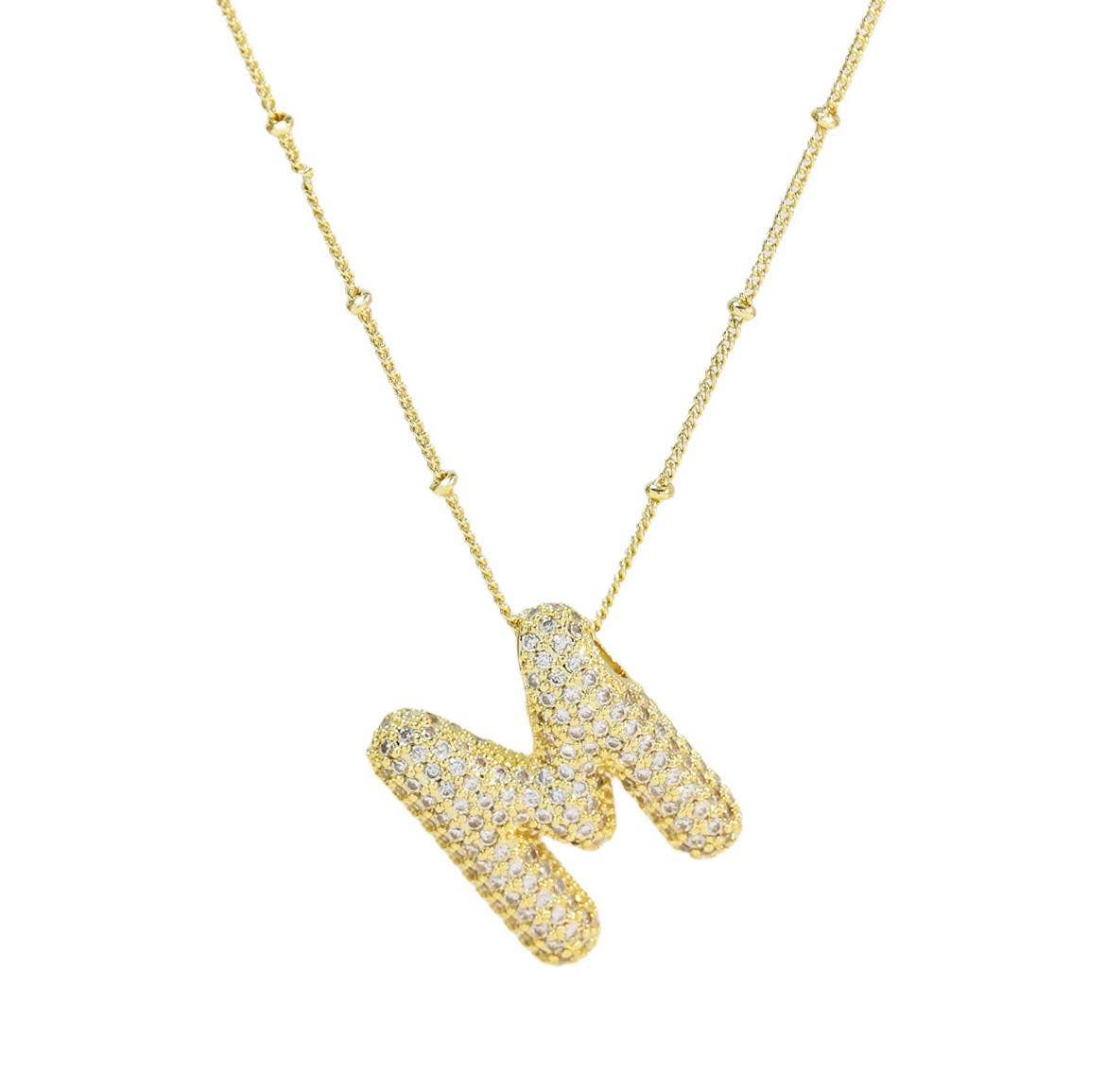 The Classy Cloth WS - Wholesale Pendant/Charm Necklace - Jeweled Cz Bubble Letter Initial Necklace - Gold RTS11