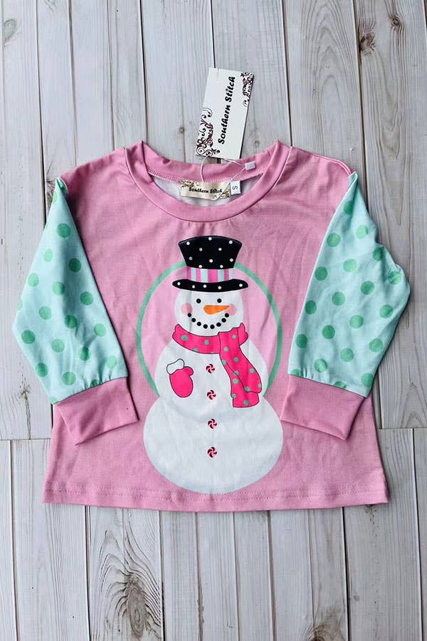 luluclothes - Wholesale Screen Printed T-Shirt - Kids - Christmas snowman printed pink girls t-shirt XCH010172