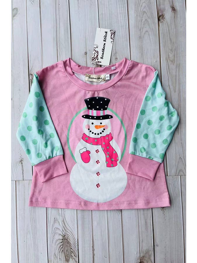 luluclothes - Wholesale Screen Printed T-Shirt - Kids - Christmas snowman printed pink girls t-shirt XCH010172