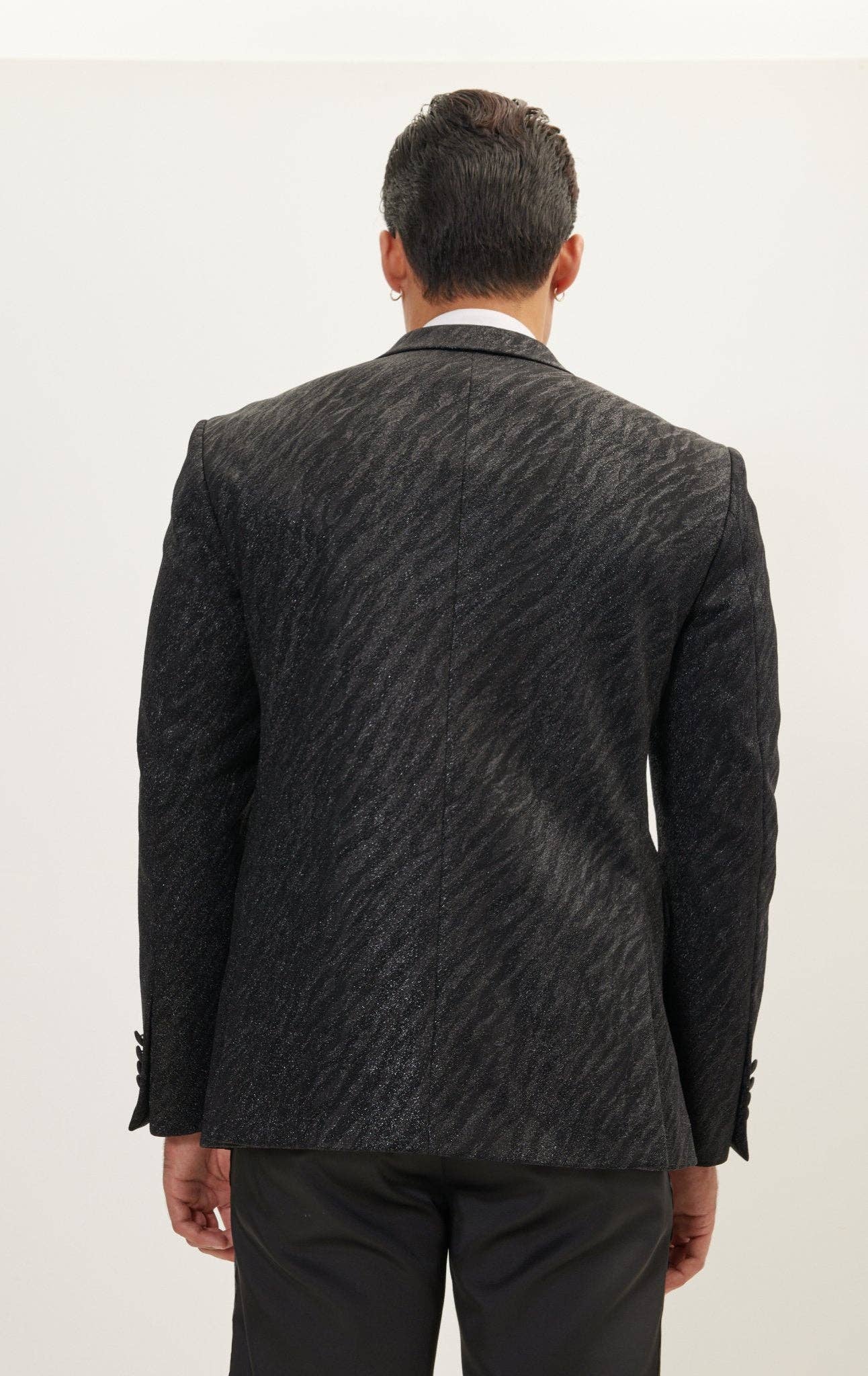 Men's Zebra Texture Peak Lapel Glitter Tuxedo Jacket- Black for wholesale on Faire3