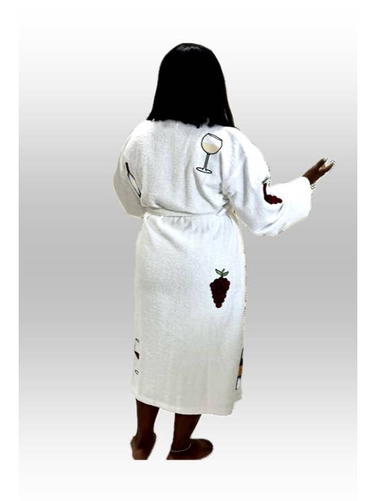 Aegean Apparel – Engroshandel Morgenkåbe - Dame – On Cloud Wine Applique Terry Loop lang badekåbe1