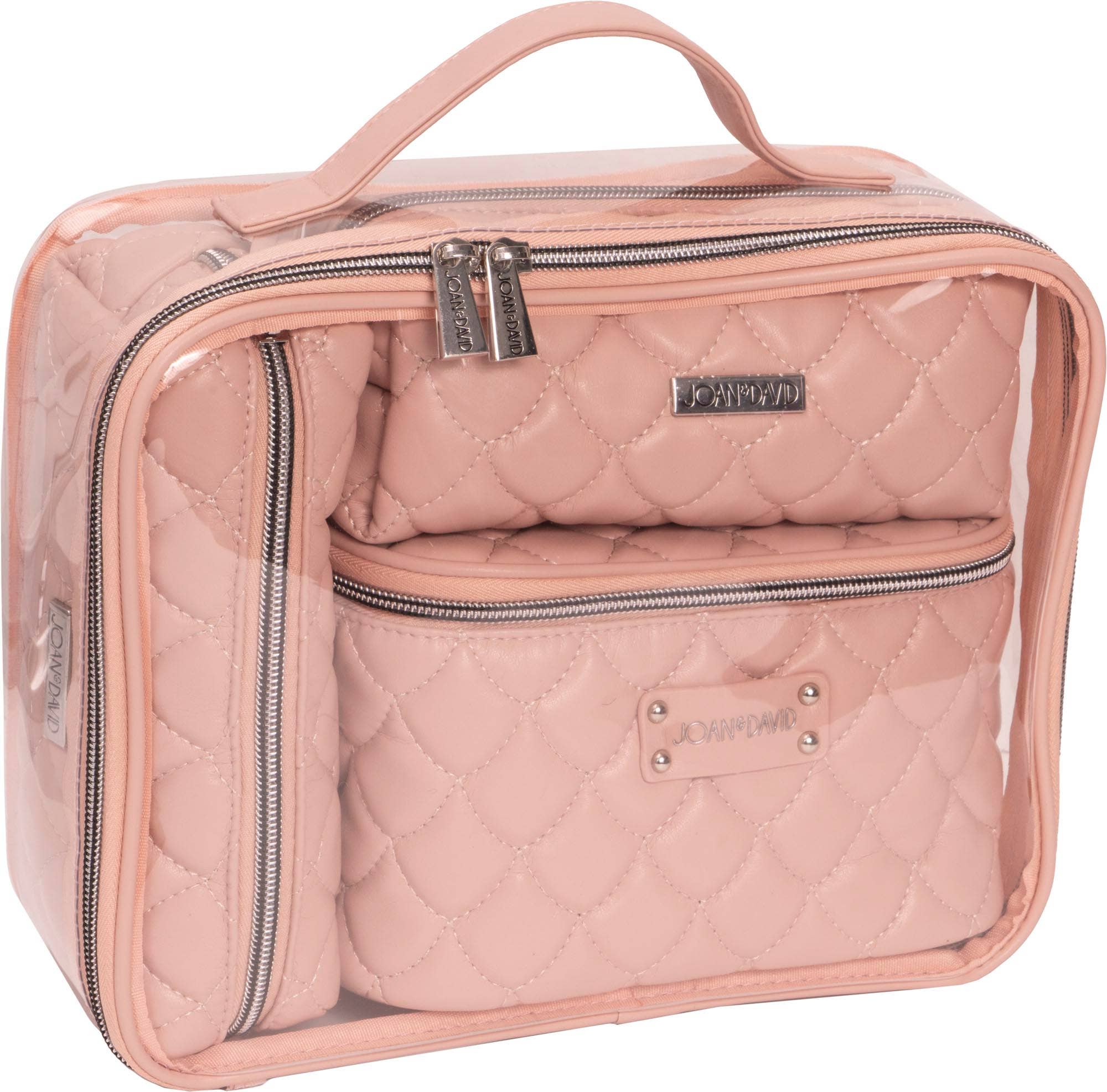 Magid - Wholesale Makeup/Cosmetic Bag - Joan & David Scallop Diamond Quilted Faux Leather 4-Piece Clear Cosmetic Bag Set22