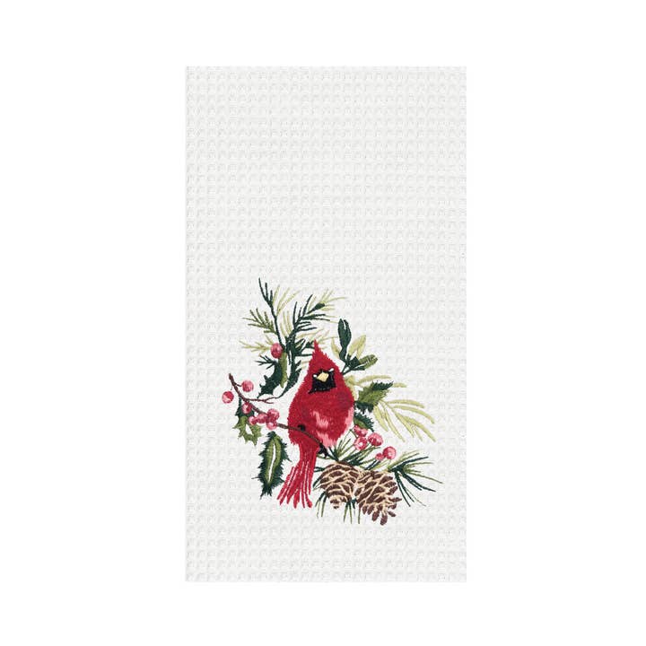 C&F Home - Wholesale Tea Towel - Christmas Male Cardinal Botanical Kitchen Towel