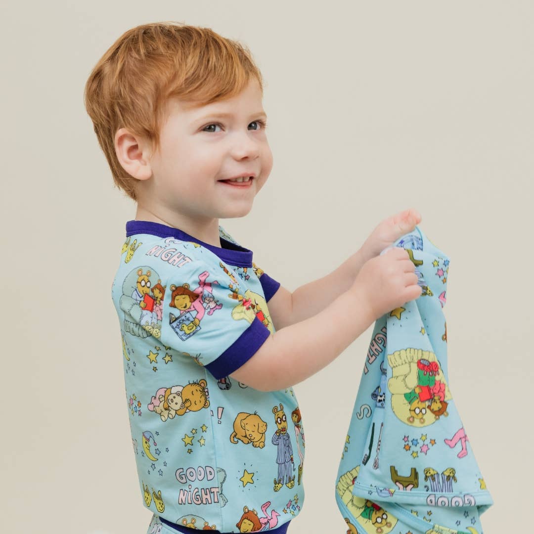 Bleu/Multi Bonne nuit Arthur Couverture en bambou de luxe en vente sur Faire3