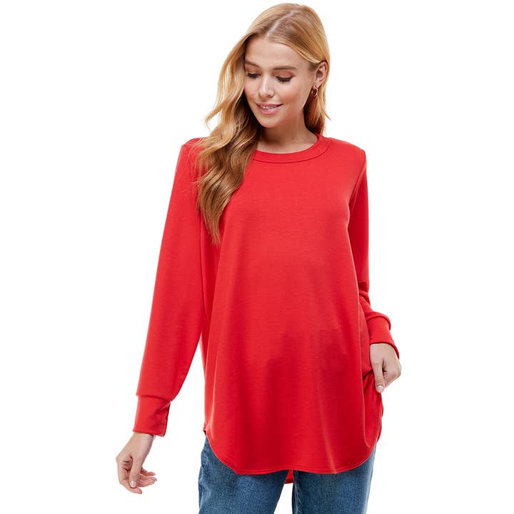 Azules Clothing - Wholesale Tunic - Women's - ATP-2321FT-Women's Oversized Long Sleeve Crew Neck Tunic50