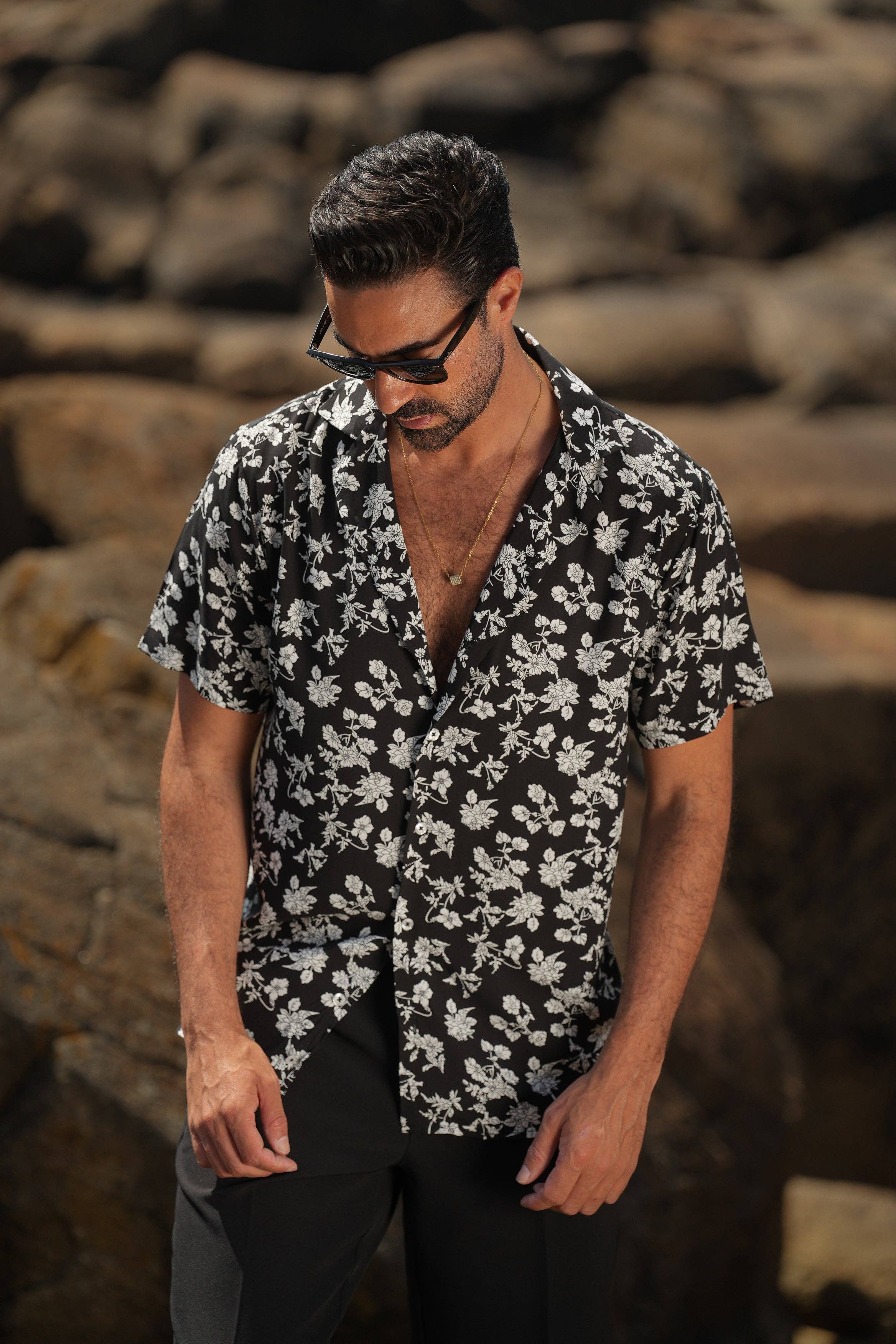 DONATO - Vente Chemise à col boutonné – homme - CHEMISE NOIRE ET BLANCHE À IMPRIMÉ FLORAL5