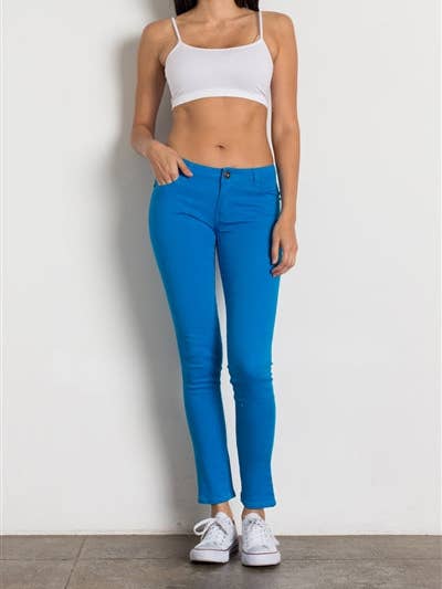 Lot de 12 jeans classiques en coton stretch turquoise 5 poches pour la vente par Apparel Candy
