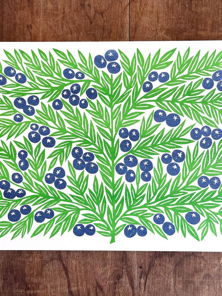 Garden Series: Blueberries Risograph Print for wholesale by Katharine Watson