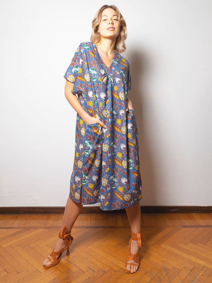 Leichter Baumwollkaftan mit Blumenmuster - GAZALA012 für den Großhandel von MALINI FASHION DESIGN PRIVATE LIMITED