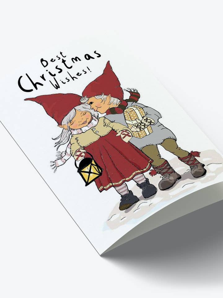 Tiny elves A7 card for wholesale by Mouse and Pen Illustration ApS