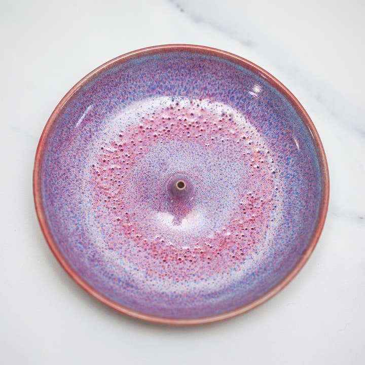 Ceramic Glazed Stick Incense Holders, Pink and Purple Glazes for wholesale by Melike Carr