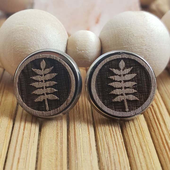 Tiny Fern Wood Studs for wholesale by Bellbottoms Macrame