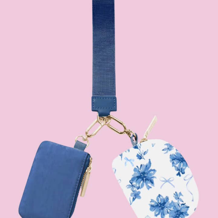 Double Pouch Wristlet- Blue Blossom for wholesale on Faire0