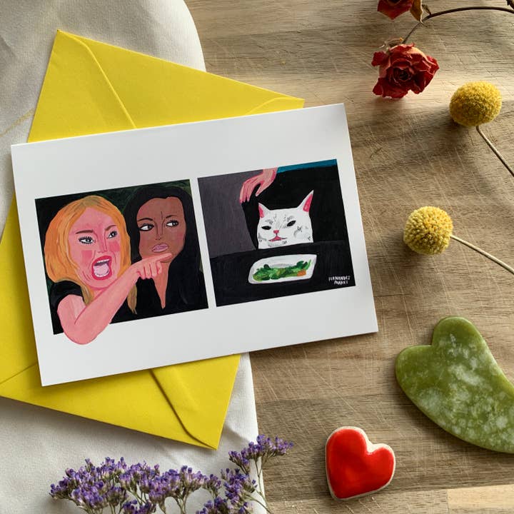 Cat Meme the Argument A6 Greeting Card for wholesale by Fernandes Makes