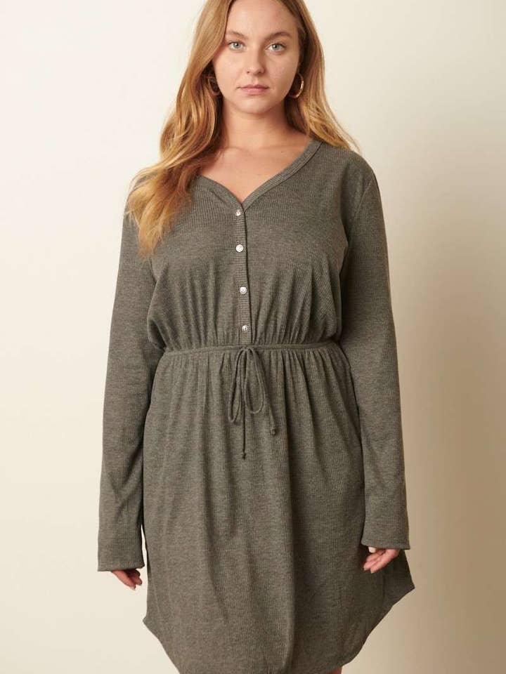 PLUS BUTTON DETAIL RIB KNIT MINI DRESS for wholesale by mittoshop