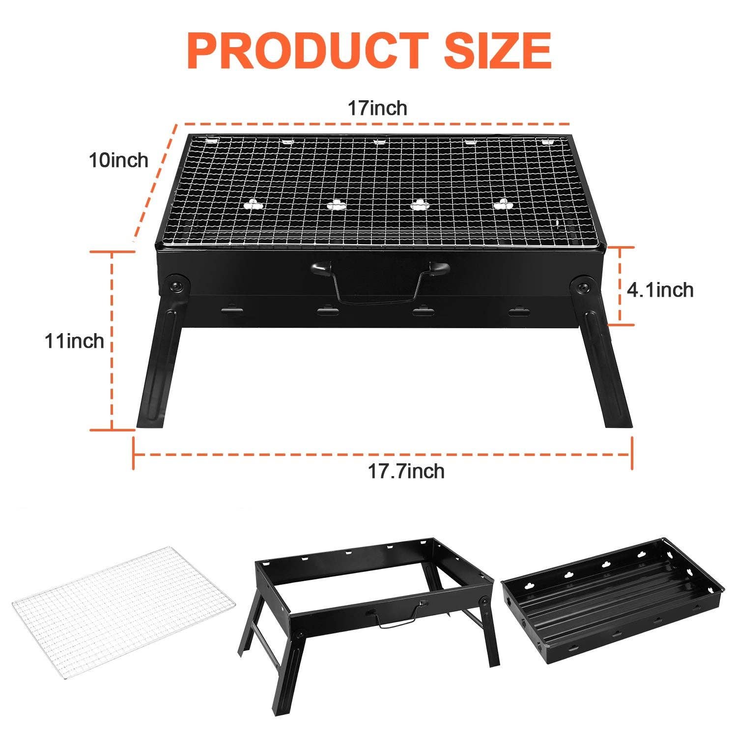 Black Foldable Portable BBQ Charcoal Grill Grill Lightweight Smoker Grill for Camping Picnics Garden Grilling for wholesale on Faire1