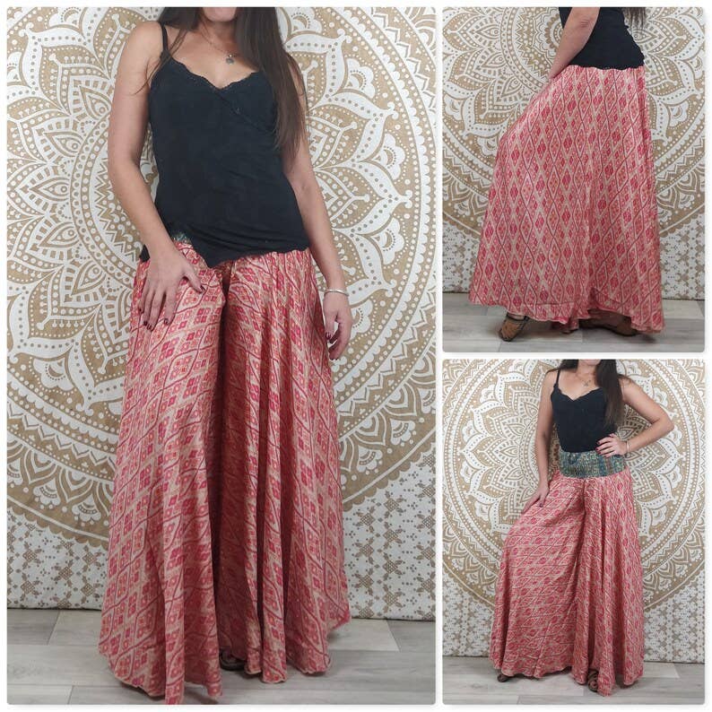 bhavnas boutique – Großhandel Hose – Damen – 5 Stück Sari-Seide Palazzo-Hosen Bedruckte Damen-Palazzo1