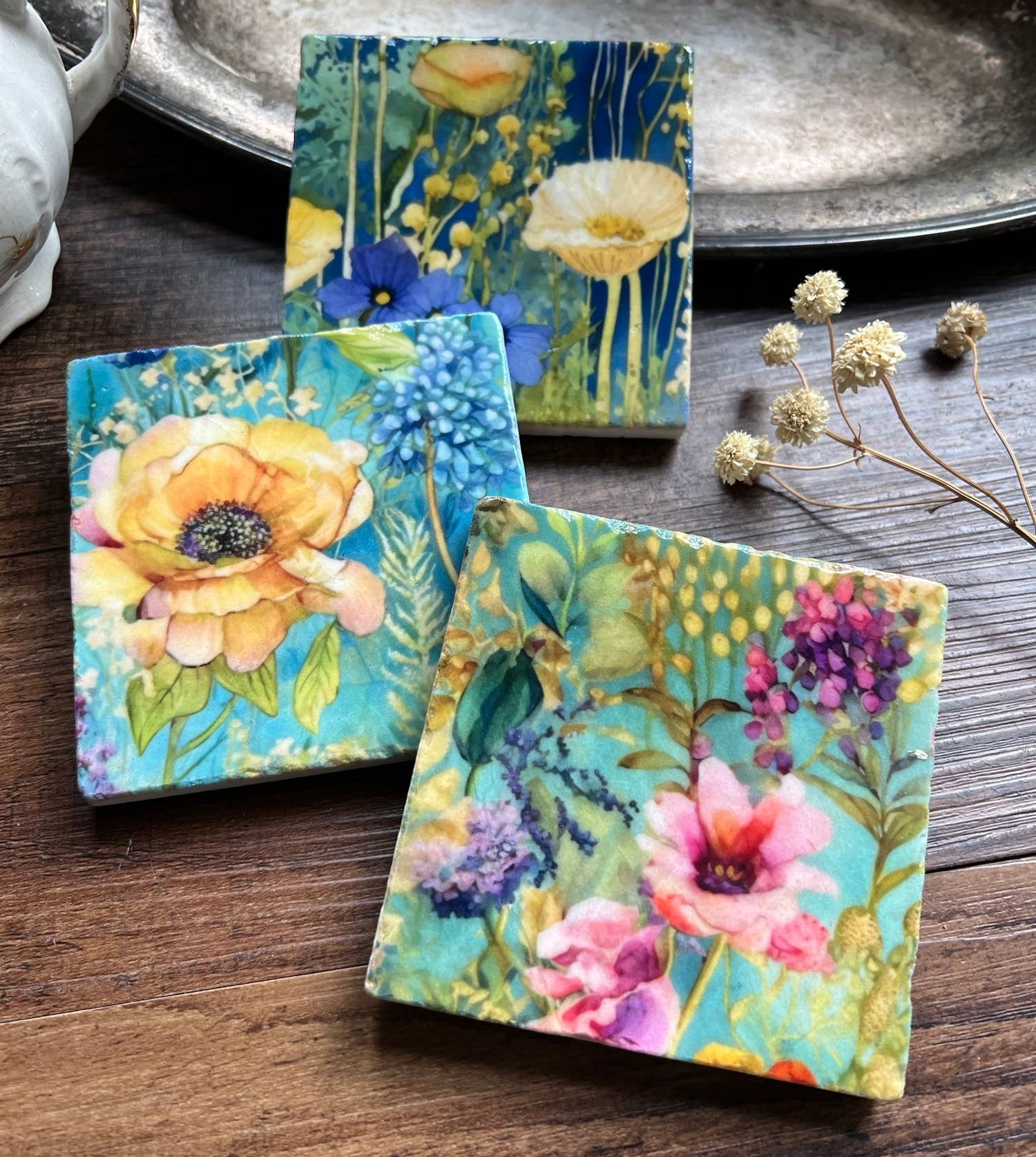 The Painted Lily - Wholesale Coasters - Watercolor Garden Sunshine stone coasters - case of 62