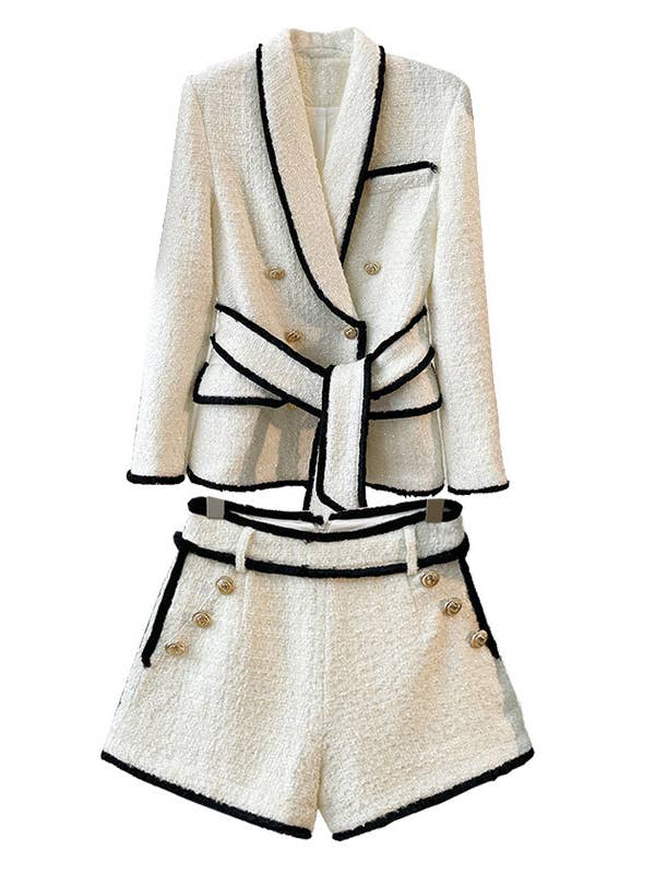 Productseeker - Wholesale Suit set – Women′s - SET018 Tweed Blazer And Short Set Fomal Blazer Set Two Piece17