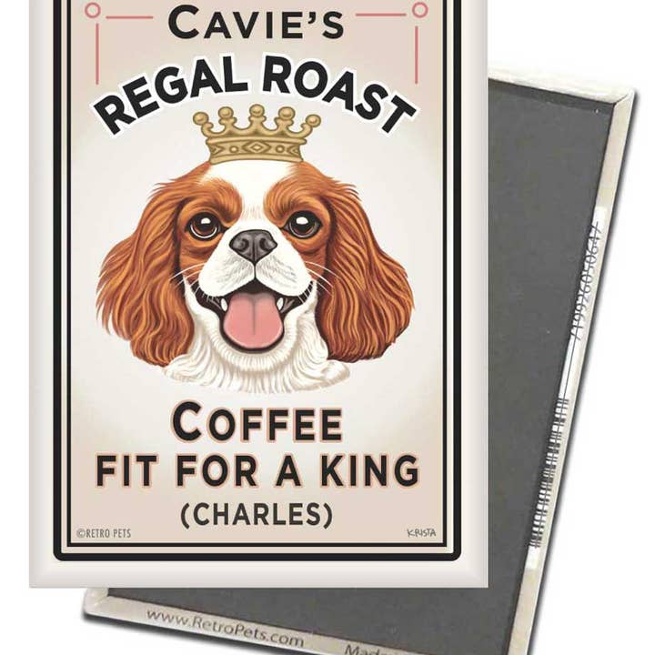 Retro Pets - Wholesale Magnet - Cavie's Regal Roast - Red/W, Cavalier 4-Pack Magnets