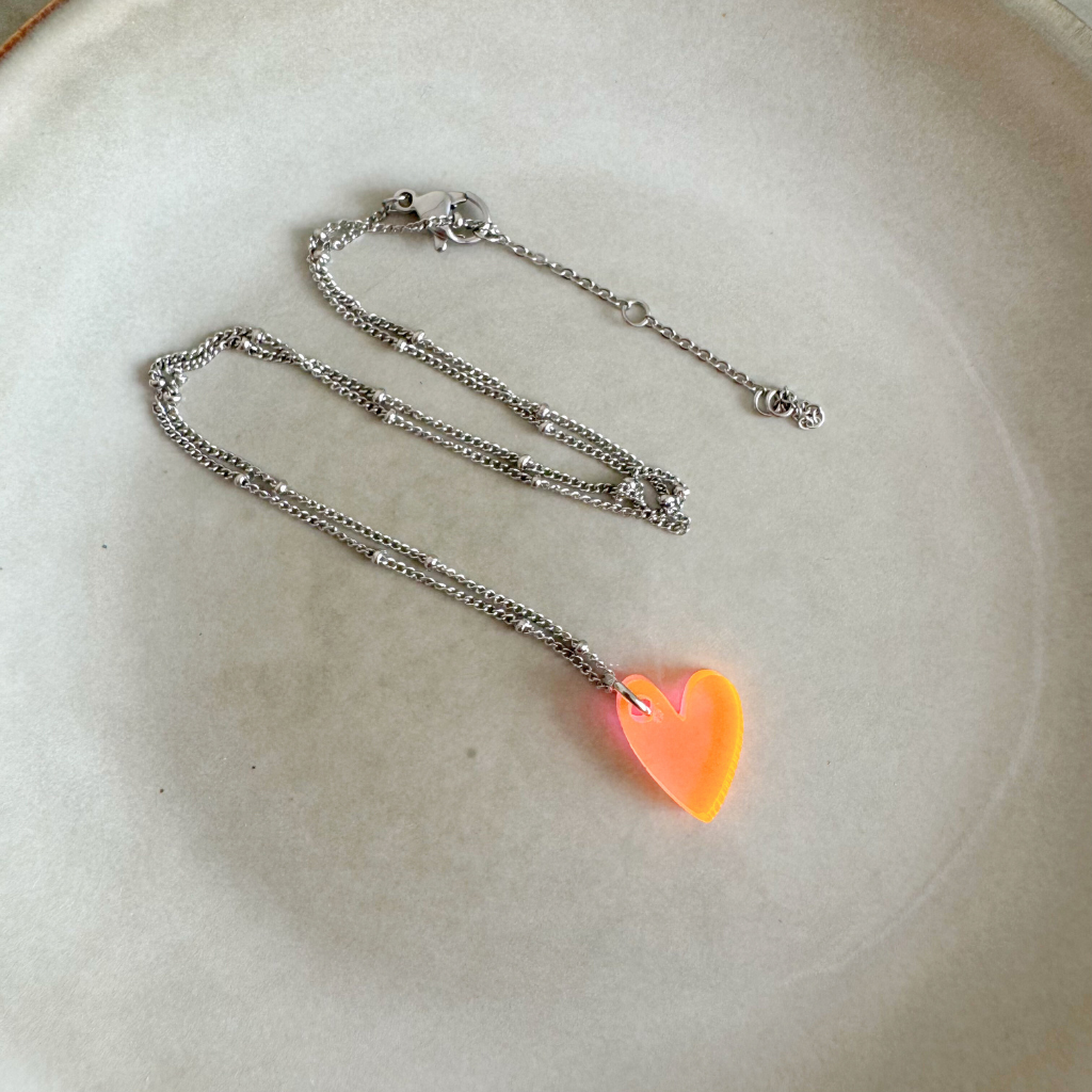 vanMauZ - Wholesale Pendant/Charm Necklace - Lume Charms Necklace | Heart Neon Orange Silver1