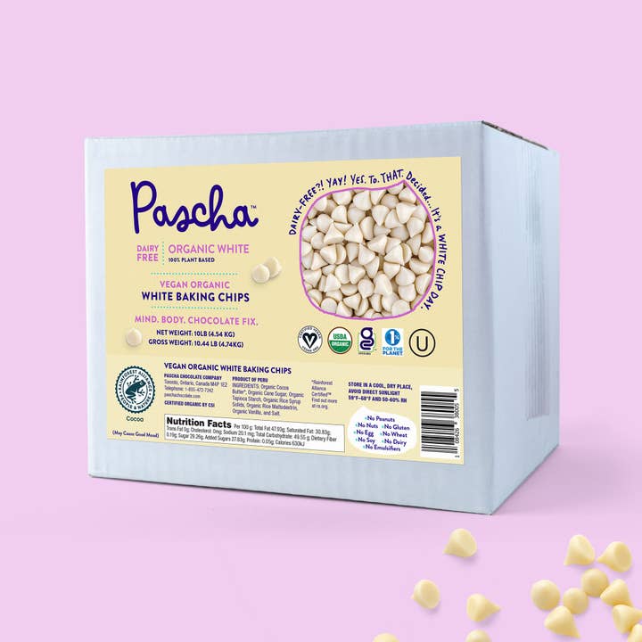 Pascha Chocolate Company - Wholesale Baking Chocolate - Bulk Organic White Baking Chips with Rice Powder