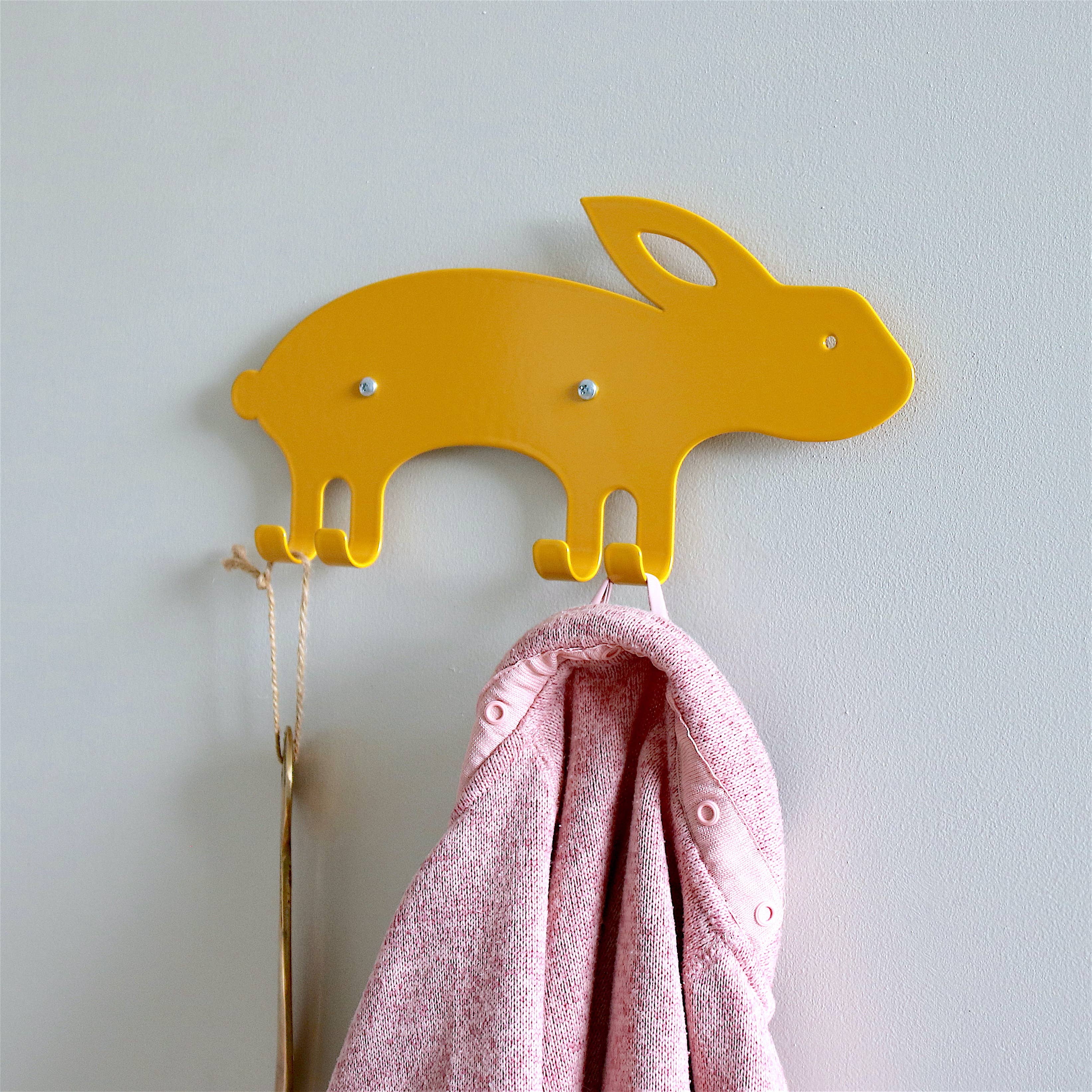 Marnelly - Vendita all'ingrosso Gancio da parete - Bambini e neonati - Appendiabiti da parete per bambini a forma di coniglio giallo2