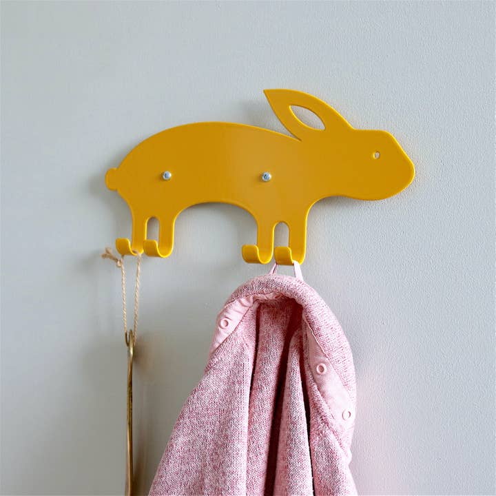 Marnelly - Vendita all'ingrosso Gancio da parete - Bambini e neonati - Appendiabiti da parete per bambini a forma di coniglio giallo2