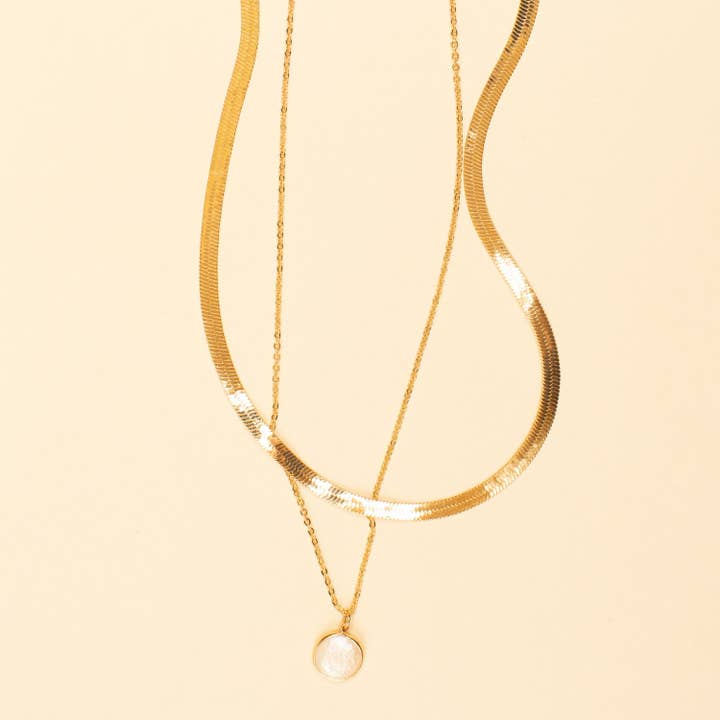La Jolla Pearl Bezel Layered Necklace for wholesale by Jill Michael Jewelry