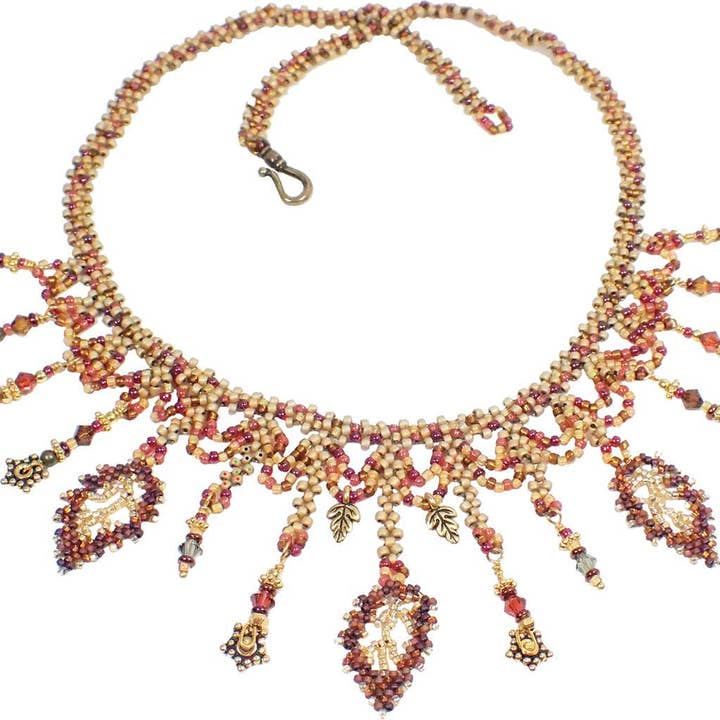 Falling Leaves aka Autumn Drape Necklace for wholesale by Glass Garden Beads Collective, PLLC