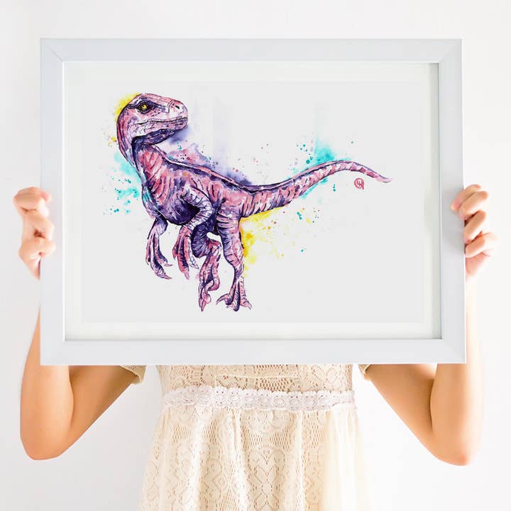 Whitehouse Art – wholesale Konsttryck – Blå Raptor - Kids Inredning, Dinosaurie konst, Barnkonst