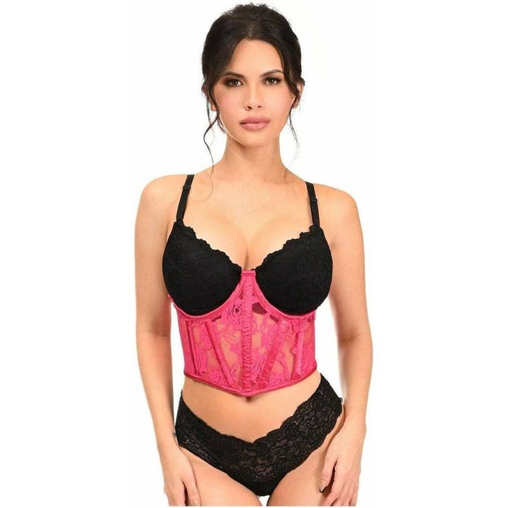 Lavish Fuchsia Sheer Lace Underwire Waist Cincher Corset for wholesale by Daisy Corsets