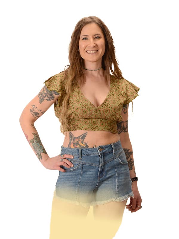 Gypsy Rose - Wholesale Blouse - Women's - Printed Cotton Crop Blouse