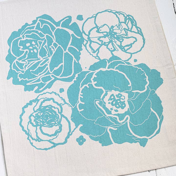 Hearth and Harrow – wholesale Tea towel – Peony Blossom Tea Towel - Organic Cotton - Mint Green/Teal3