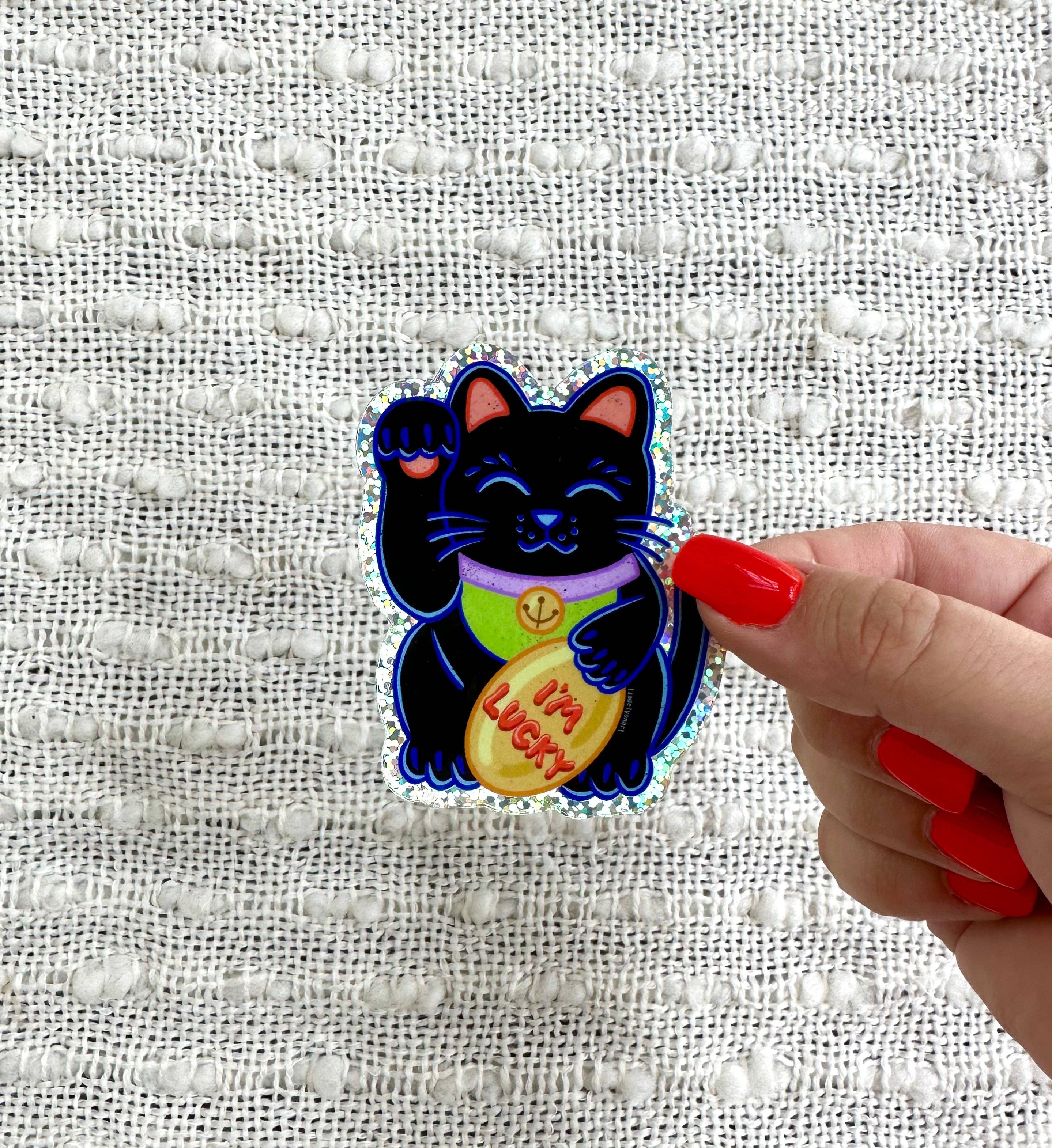 liadelyonart – Großhandel Aufkleber – Lucky Cat Glitzeraufkleber, 6,1 x 7,6 cm1