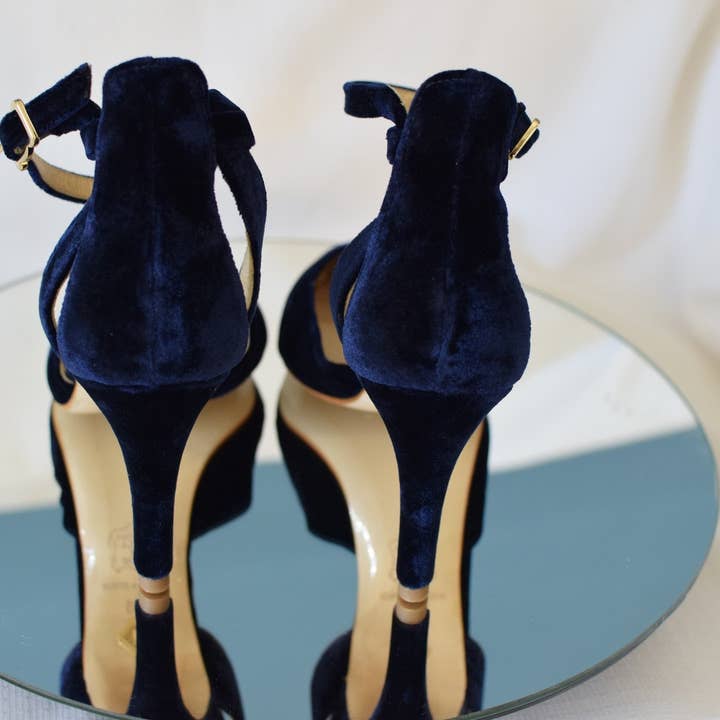 Navy Blue Velvet MARIELA SALAMANCA luxury hiking shoes for women for wholesale on Faire1