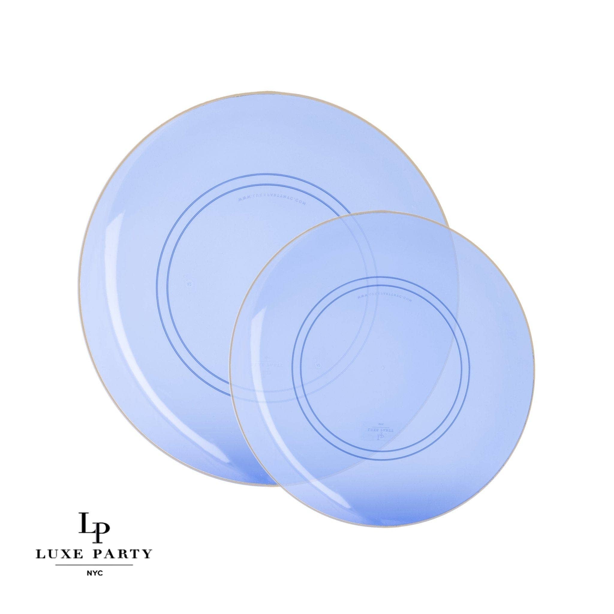 Luxe Party – Großhandel Essteller – Runde transparente Bartenura-Blau • Goldene Kunststoffplatten | 10