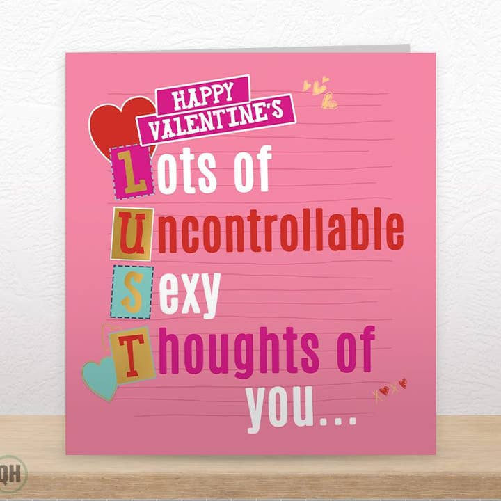 L.U.S.T Sjovt Akrostikon Valentinskort for engroshandel hos Quitting Hollywood