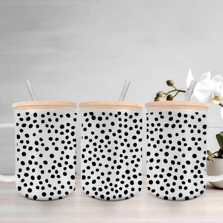 Dots | UVDTF | 15oz Mug with Handle, Bamboo Lid & Straw for wholesale by SKS Design Studio