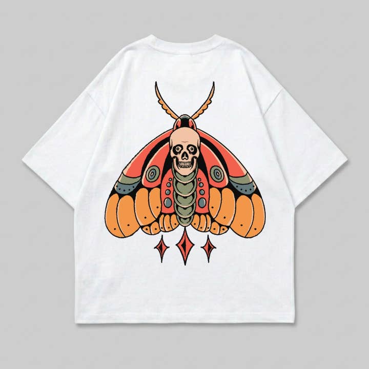 Men's boxy death-moth T-shirt for wholesale by Mary Cotton Couture