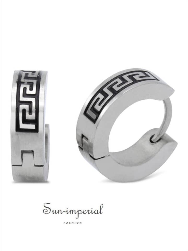 Huggie Hoop Earrings Stainless Steel With Black Design for wholesale by Sun Imperial