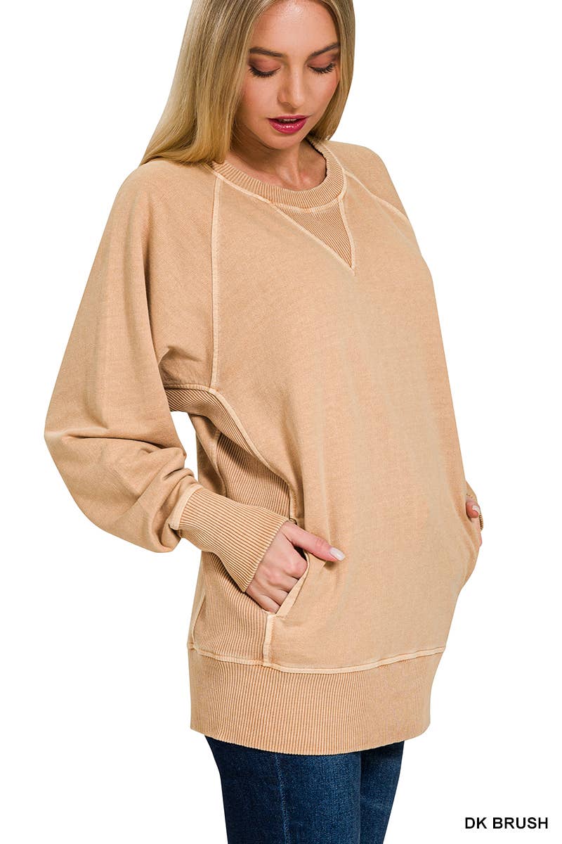 42POPS - Wholesale Sweatshirt - Women's - `.Washed French Terry Pullover With Side Pockets19