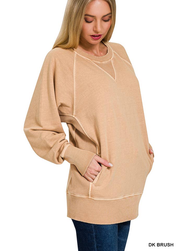 42POPS - Wholesale Sweatshirt - Women's - `.Washed French Terry Pullover With Side Pockets19