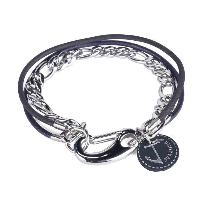 Seajure Chain and Leather Faroe Bracelet Navy Blue for wholesale by Seajure